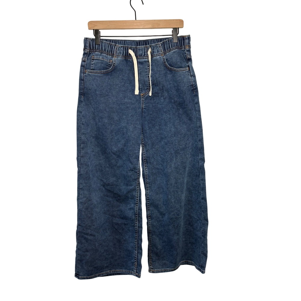 Gap Pull-On Jeans Blue Denim Wide Leg Drawstring Petite S
